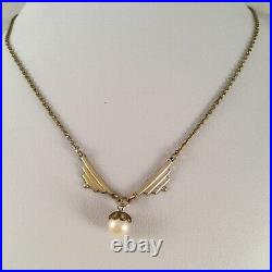 Vintage Jewellery Gold Necklace Pearl Pendant Chain Antique Art Deco Jewelry