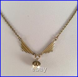 Vintage Jewellery Gold Necklace Pearl Pendant Chain Antique Art Deco Jewelry