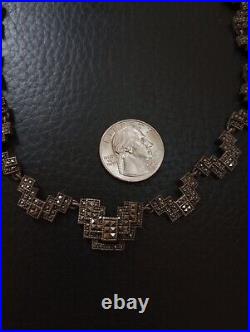 Vintage Judith Jack (JJ) Art Deco Marcasite Sterling Silver 925 Necklace