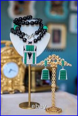 Vintage Kenneth Jay Lane KJL Art Deco Jade & Jet Beads Necklace & Earrings