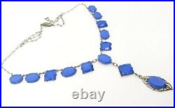Vintage Lariat Necklace Art Deco Blue Glass EXQUISITE
