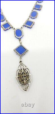 Vintage Lariat Necklace Art Deco Blue Glass EXQUISITE