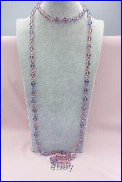 Vintage Long 62 inch Art Deco Art Glass Flapper Glass Bead Pink Purple Necklace