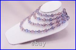 Vintage Long 62 inch Art Deco Art Glass Flapper Glass Bead Pink Purple Necklace