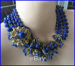 Vintage MIRIAM HASKELL Sapphire Blue Crystal Art Glass Art Deco Runway Necklace