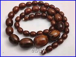 Vintage Marble Brown Bakelite Long Necklace Screw Back Clasp Art Deco 63g