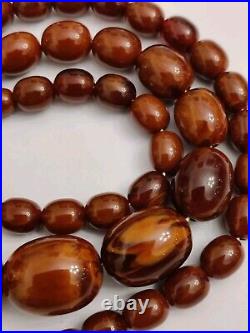 Vintage Marble Brown Bakelite Long Necklace Screw Back Clasp Art Deco 63g