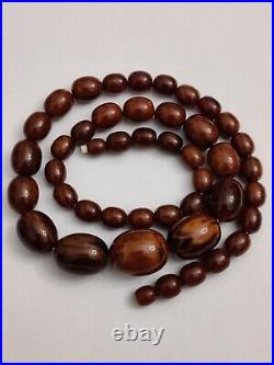 Vintage Marble Brown Bakelite Long Necklace Screw Back Clasp Art Deco 63g