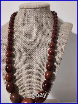 Vintage Marble Brown Bakelite Long Necklace Screw Back Clasp Art Deco 63g