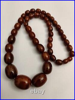 Vintage Marble Brown Bakelite Long Necklace Screw Back Clasp Art Deco 63g