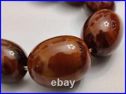 Vintage Marble Brown Bakelite Long Necklace Screw Back Clasp Art Deco 63g