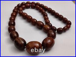 Vintage Marble Brown Bakelite Long Necklace Screw Back Clasp Art Deco 63g