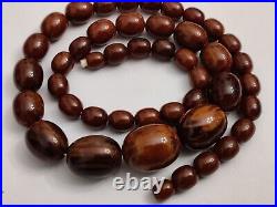 Vintage Marble Brown Bakelite Long Necklace Screw Back Clasp Art Deco 63g