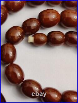 Vintage Marble Brown Bakelite Long Necklace Screw Back Clasp Art Deco 63g