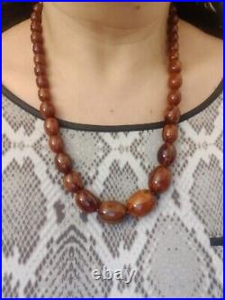 Vintage Marble Brown Bakelite Long Necklace Screw Back Clasp Art Deco 63g