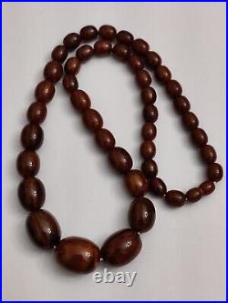 Vintage Marble Brown Bakelite Long Necklace Screw Back Clasp Art Deco 63g