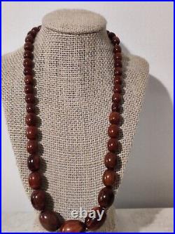 Vintage Marble Brown Bakelite Long Necklace Screw Back Clasp Art Deco 63g