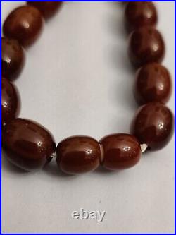 Vintage Marble Brown Bakelite Long Necklace Screw Back Clasp Art Deco 63g