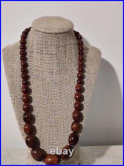 Vintage Marble Brown Bakelite Long Necklace Screw Back Clasp Art Deco 63g