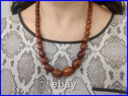 Vintage Marble Brown Bakelite Long Necklace Screw Back Clasp Art Deco 63g