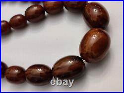 Vintage Marble Brown Bakelite Long Necklace Screw Back Clasp Art Deco 63g