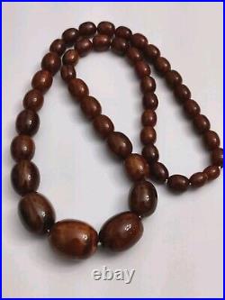 Vintage Marble Brown Bakelite Long Necklace Screw Back Clasp Art Deco 63g