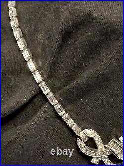 Vintage Mazer Bros Art Deco Rhinestone Necklace WithDrop Rhodium Plated 16 Inch