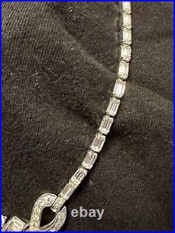 Vintage Mazer Bros Art Deco Rhinestone Necklace WithDrop Rhodium Plated 16 Inch