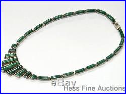 Vintage Mexican TD-92 Malachite 950 Fine Silver Art Deco Collar Necklace