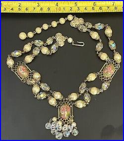 Vintage Murano Wedding Cake Necklace Venetian Glass Estate Jewelry Art Deco Pink