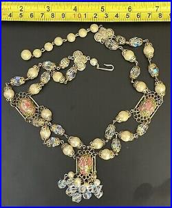 Vintage Murano Wedding Cake Necklace Venetian Glass Estate Jewelry Art Deco Pink