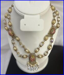 Vintage Murano Wedding Cake Necklace Venetian Glass Estate Jewelry Art Deco Pink