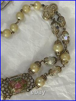 Vintage Murano Wedding Cake Necklace Venetian Glass Estate Jewelry Art Deco Pink