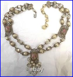 Vintage Murano Wedding Cake Necklace Venetian Glass Estate Jewelry Art Deco Pink