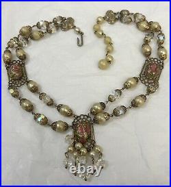 Vintage Murano Wedding Cake Necklace Venetian Glass Estate Jewelry Art Deco Pink