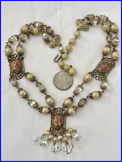 Vintage Murano Wedding Cake Necklace Venetian Glass Estate Jewelry Art Deco Pink