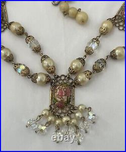 Vintage Murano Wedding Cake Necklace Venetian Glass Estate Jewelry Art Deco Pink