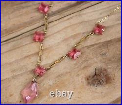Vintage Necklace 9ct Gold Pink Paste Stones Jewellery Antique Art Deco 20s 30s