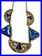 Vintage Necklace Art Deco Blue Glass Enamel Dainty Chain 16 inches J1