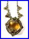 Vintage Necklace Art Deco Glass Ornate Filigree Clover Leaf Light Brown 20in