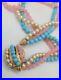 Vintage Necklace Ciner 3 Strand Beads Faux Pearls Pink Glass Blue Turquoise Gold