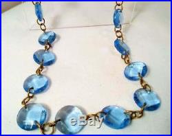 Vintage Necklace Czech Faceted Blue Crystals Art Deco Sterling 31