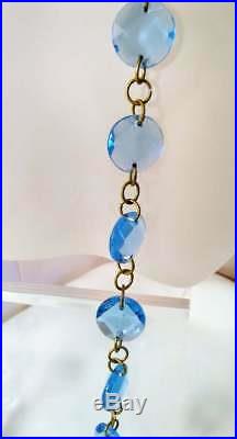 Vintage Necklace Czech Faceted Blue Crystals Art Deco Sterling 31