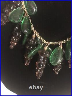 Vintage Necklace Glass Grapes & Leaves. Art Deco Grape Necklace-1930's -1940's