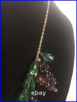 Vintage Necklace Glass Grapes & Leaves. Art Deco Grape Necklace-1930's -1940's
