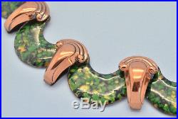 Vintage Necklace MATISSE 1950s Art Deco Style Copper Green Enamel Jewellery