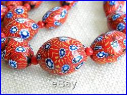 Vintage RED Murano Millefiori glass beads necklace Art Deco 30 long