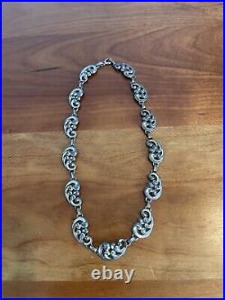 Vintage Rare Art Deco Signed Danecraft Sterling Silver Scroll Choker Necklace