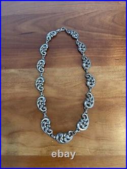 Vintage Rare Art Deco Signed Danecraft Sterling Silver Scroll Choker Necklace