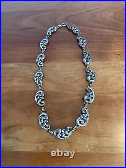 Vintage Rare Art Deco Signed Danecraft Sterling Silver Scroll Choker Necklace